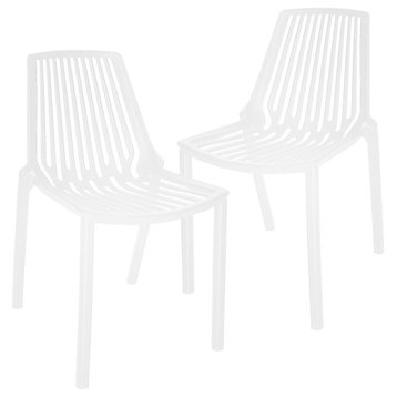 LeisureMod Acken Mid-Century Modern Plastic Dining Chair Set of 2, White