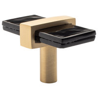 Sietto Adjustable Black Glass Knob With Metal Base, Satin Brass