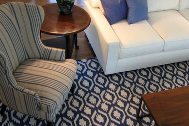 Inspiration for a large coastal formal and open concept dark wood floor living room remodel in New York with white walls