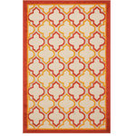 Nourison - Aloha Moroccan Geometric Indoor Outdoor Patio Rug, Red, 3'x4' - Inspired by classic Moroccan architecture, this indoor/outdoor rug from the Aloha collection brings a clean and sophisticated touch to your patio, porch, or deck. On-trend tones of beige, red, and orange blend seamlessly with contemporary styles of decor. Machine made from premium stain-resistant fibers that are easy to clean: just rinse with a hose and air dry.