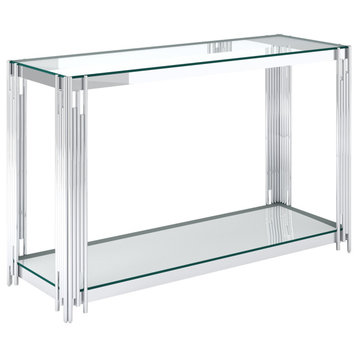 Contemporary Metal and Glass Console Table, Silver