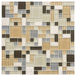 SomerTile - 11.75"x11.75" Reflections Versailles Mosaic Wall Tile, River - Freshen up your bathroom wall or kitchen backsplash with this Reflections Versailles Ming white mosaic tile, made from smooth glass and polished marble that is moderated to create a uniform tone. This high-quality glass mosaic tile is impervious to water absorption, making It'suitable for use both inside and outside.