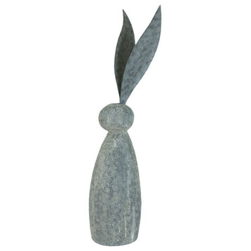 Rustic Tall 33" Faux Stone Rabbit Figure Metal Ears