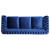 GDF Studio Vita Chesterfield Tufted Jewel Toned Velvet Sofa With Scroll Arms, Navy Blue