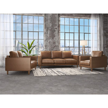 Sunset Trading Prelude 3-Piece Top-Grain Leather Living Room Set in Chestnut