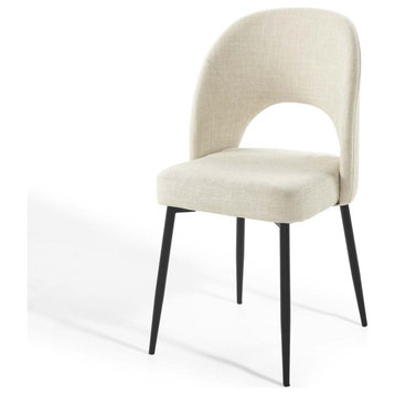 Side Dining Chair, Fabric, Black Beige, Modern, Bistro Restaurant Hospitality