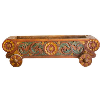 Consigned, Antique Very Long Carved Wooden Planter Trough