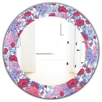 Designart Pink Blossom 20 Bohemian Eclectic Frameless Oval Or Round Wall Mirror,
