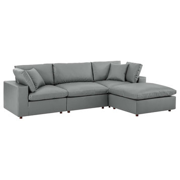 Commix Down Filled Overstuffed Vegan Leather 4-Piece Sectional Sofa, Gray