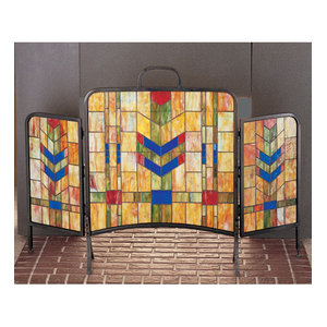 26 Mission Style Stained Glass Fireplace Screen Amber