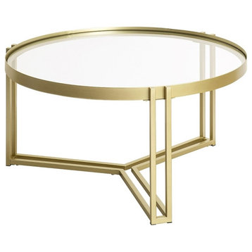 Glam Round Glass and Metal Tri-Leg Coffee Table - Gold