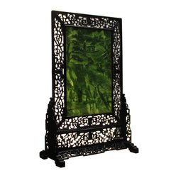 Spinach Green Stone Scenery Carving Table Top Wall Panel Display - Decorative Objects And Figurines