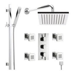Fontana Thermostatic Shower System Chrome With Rain Shower Head and 4 Jets - Showerheads And Body Sprays