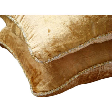 Solid Color Gold Velvet 12"x12" Throw Pillow Covers, Gold Shimmer