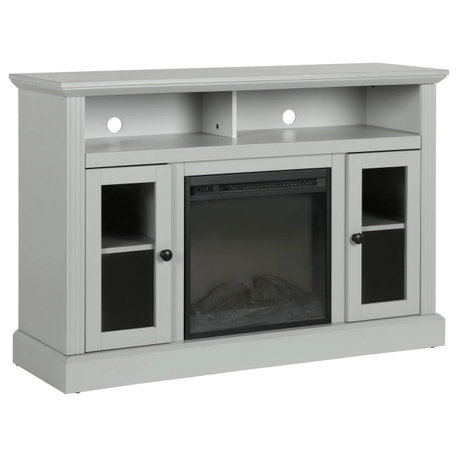 Transitional Fireplace TV Console for 55" TVs with Glass Doors and Inner Shelf, Dove Gray