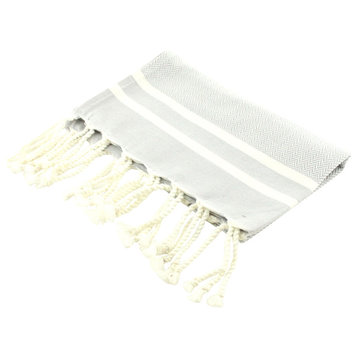 Fouta Hand Towels Herringbone With 2 Stripes, Gray/White, Set of 2