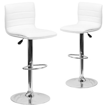 Contemporary White Vinyl Adjustable Height Barstools With Chrome Base, Set of 2