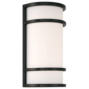 Cove Dual Voltage Outdoor LED Wall Mount, Black, Acrylic Lens, 12in