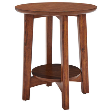 Monterey 20" Round Mid-Century Modern Wood End Table, Warm Chestnut