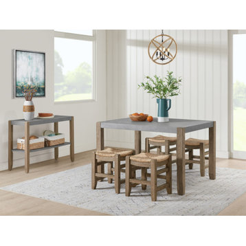Newport 6-Piece Wood Dining Set, Table, Four Stools and Side Buffet Table