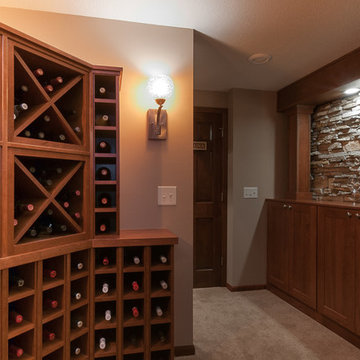 Pub Bar Entertainment Fireplace Wine Basement in Cherry