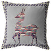 18" Purple Cream Boho Deer Indoor Outdoor Zippered Throw Pillow