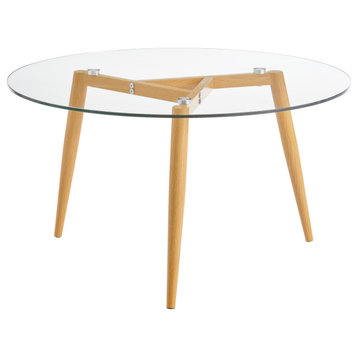 Danya B. Van Beuren Coffee Table With Metal Taper Leg and Glass Top, Beech/Clear