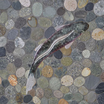 Cutthroat trout mosaic ceramic tile fish for sliced pebble shower floors