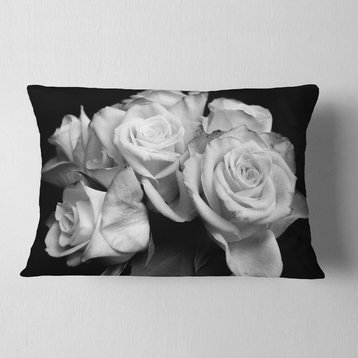 Bunch of Roses Black and White Floral Throw Pillow, 12"x20"