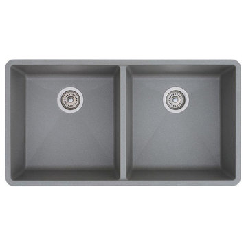 29.75"x18-1/8" Precis Silgranit Equal Double Bowl Sink, Metallic Gray