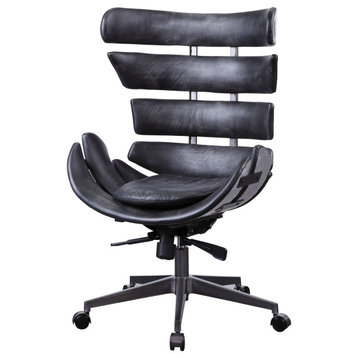 ACME Megan Leather Upholstered Office Chair in Vintage Black and Aluminum