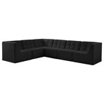 Meridian Furniture - Relax Velvet Upholstered 6-Piece L-Shaped Modular Sectional, Black - Bolster a contemporary vibe in your living room with this Relax black modular sectional. Soft black velvet upholstery offers delicate comfort, making this sectional cozy for anyone who sits in it. Biscuit tufting gives this sectional texture and a modern style, adding extra comfort and elegance to your living space. It's modular design allows you to create infinite configurations, making it a versatile piece to add to your home. A latch underneath the sectional makes it easy to attach to other pieces.
