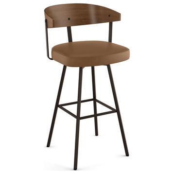 Amisco Quinton Counter and Bar Stool, Tan Faux Leather / Light Brown Wood / Dark Brown Metal, Counter Height