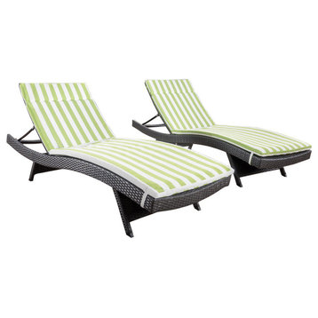 GDF Studio Savana Outdoor Wicker Lounge With Water Resistant Cushion, Set of 2,