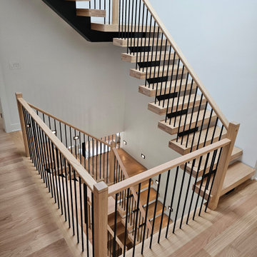 Project #124 | Contemporary Red Oak and Steel Staircase