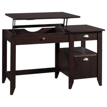 Pemberly Row Lift Top Transitional Engineered Wood Desk in Dark Wood