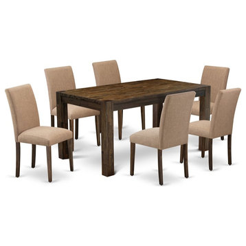 East West Furniture Celina 7-piece Wood Dining Set in Jacobean Brown/Light Sable