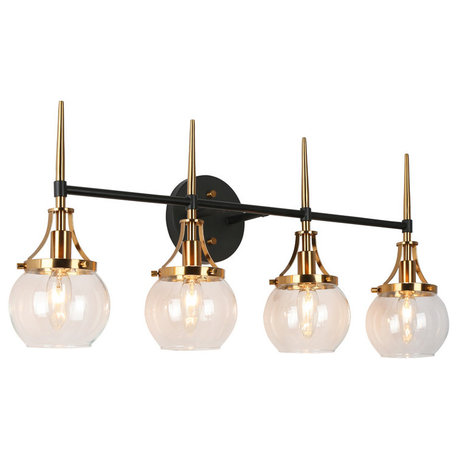 LNC Modern Matte Black and Polished Gold Glass-Globe Wall Sconces, 4 Lights