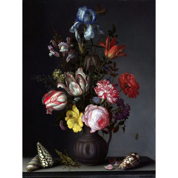 Flowers in a vase with Shells and Insects by Balthasar van der Ast 18x24