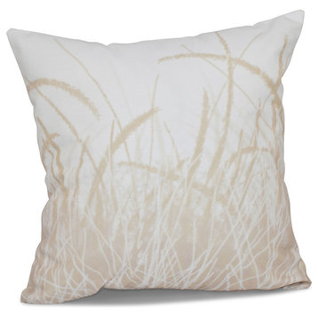 Sea Grass 1, Floral Print Pillow, Taupe, 18"x18"