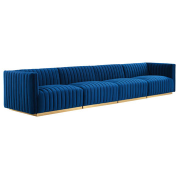 Conjure Channel Tufted Velvet 4-Piece Sofa, Gold Navy