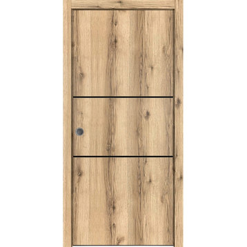 French Pocket Door 18 x 80 with | Planum 0014 Oak with  | Kit Trims Rail