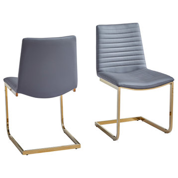 Blanca Contemporary Dining Chair With Gold Legs, Set of 2, Grey