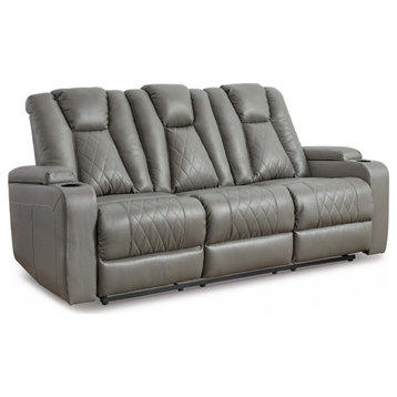 Ashley Furniture Mancin Faux Leather Reclining Sofa with Drop Down Table in Gray