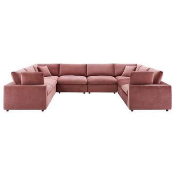 Modway Commix 8-Piece Performance Velvet Sectional Sofa in Dusty Rose Pink