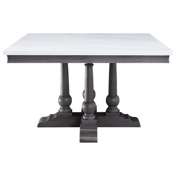 Acme Yabeina Square Dining Table Marble Top and Gray Oak Finish