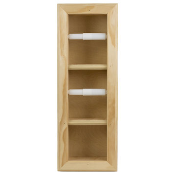 Hyacinth Wood Recessed Double Toilet Paper Holder With Storage 7x22.25, Unfinish