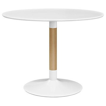 Contemporary Dining Table, Unique Design With Pedestal Base & Round Top, White