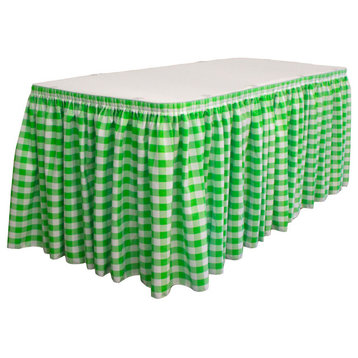LA Linen Gingham Checkered Table Skirt, White and Lime, 168"x29"