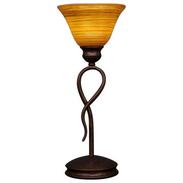 Leaf 1-Light Mini Table Lamp Bronze Firr Saturn Glass